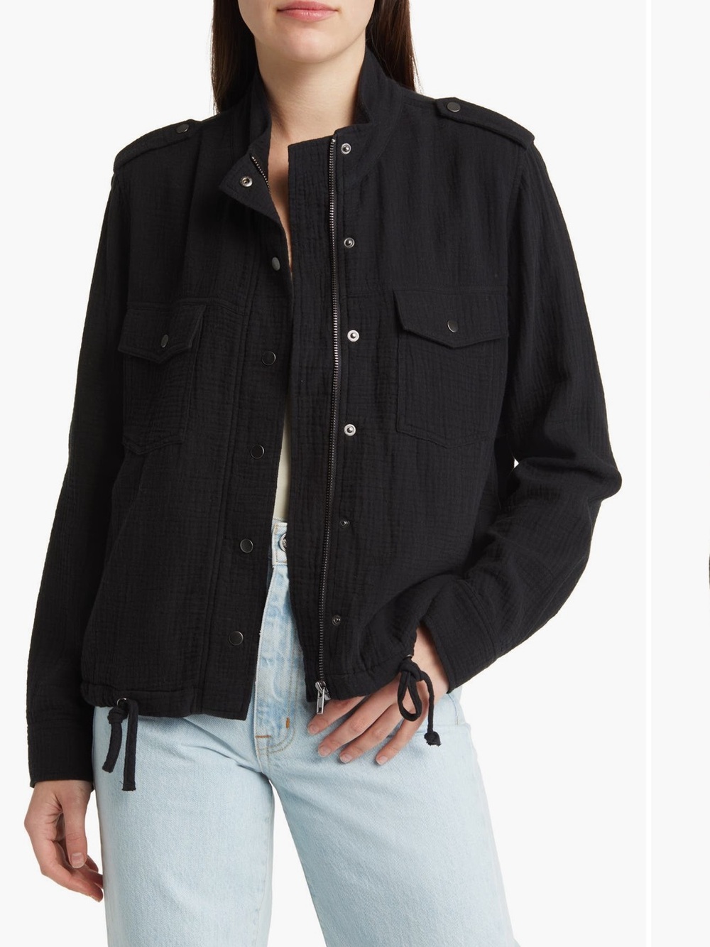 Rails Collins Organic Cotton Military Jacket black gauze